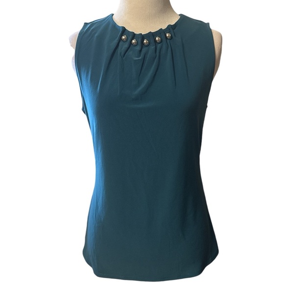 White House Black market turquoise sleeveless shell with silver rivets, new - Picture 1 of 10